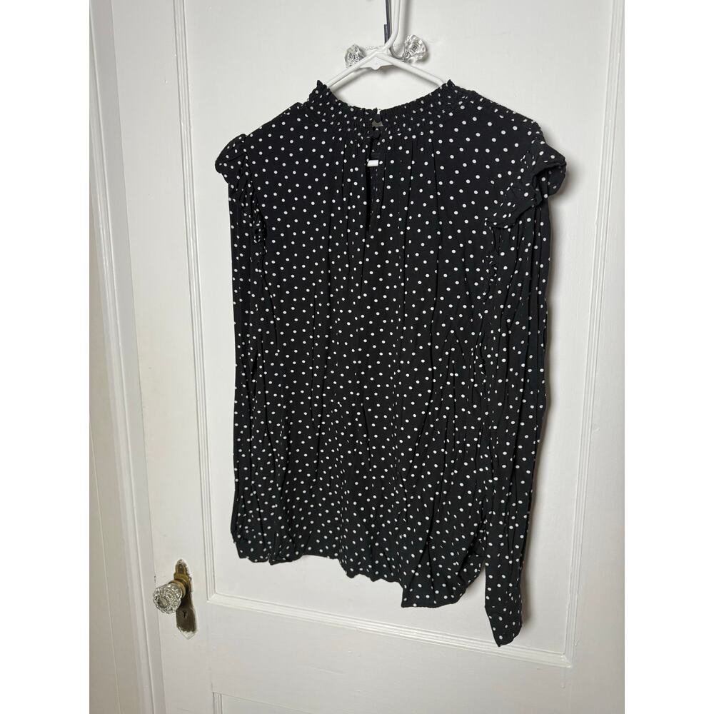 Loft Black White Polka Dot Smocked Ruffle Girly Relaxed Blouse Top Women's XL - Picture 6 of 6